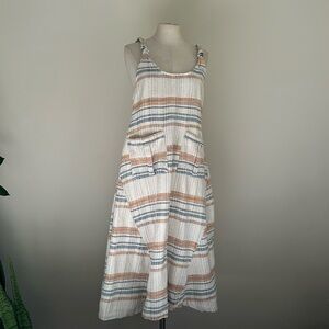 Free People Harper Striped Linen Dress sz XS Natural Combo